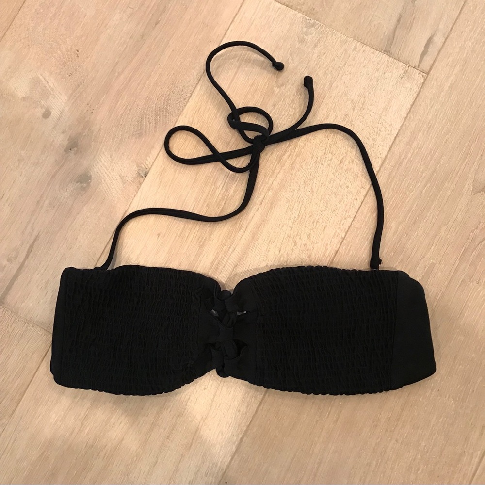 Tori Praver Smocked Black Bikini Top
